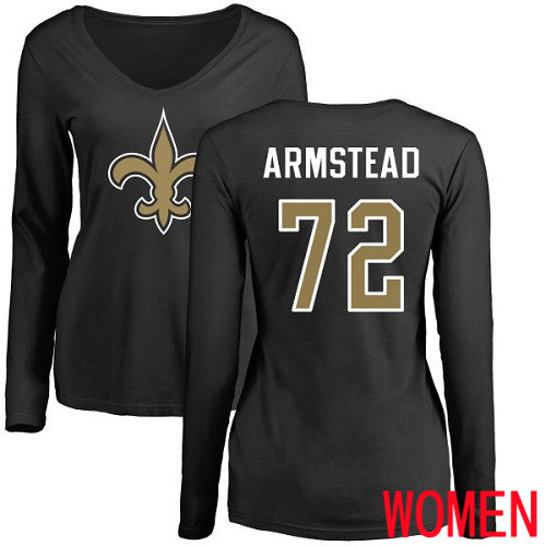 New Orleans Saints Black Women Terron Armstead Name and Number Logo Slim Fit NFL Football #72 Long Sleeve T Shirt->women nfl jersey->Women Jersey